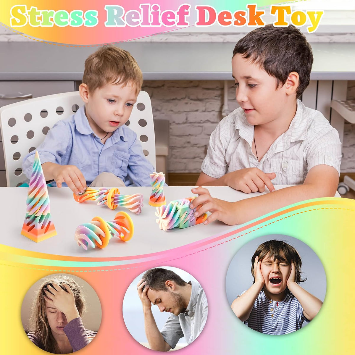 5 Packs Impossible Cone Fidget Toys, 3D Printed Spiral Cone Sensory Toy for Stress Relief, Kids & Adults Classroom Prize Gift (Carnival Rainbow)