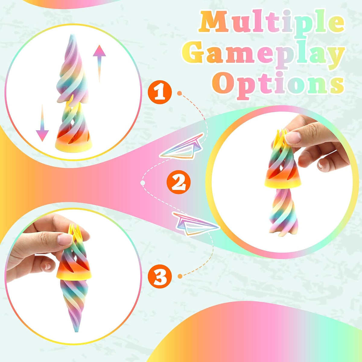 5 Packs Impossible Cone Fidget Toys, 3D Printed Spiral Cone Sensory Toy for Stress Relief, Kids & Adults Classroom Prize Gift (Carnival Rainbow)