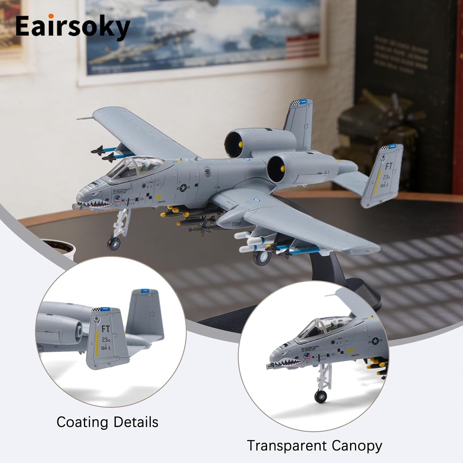 1:100 Scale A-10 Thunderbolt II Warthog Metal Fighter Jet Model Military Die-Cast Aircraft Models for Collection or Gift