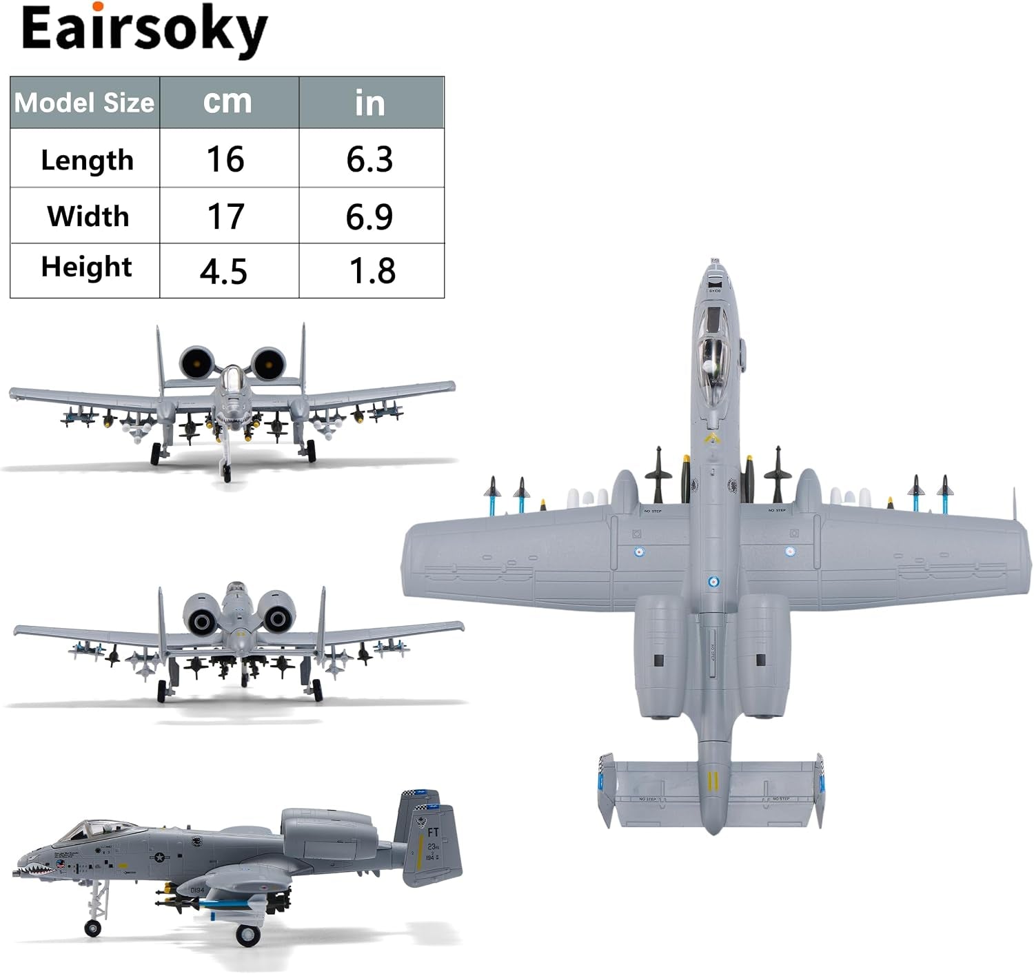 1:100 Scale A-10 Thunderbolt II Warthog Metal Fighter Jet Model Military Die-Cast Aircraft Models for Collection or Gift
