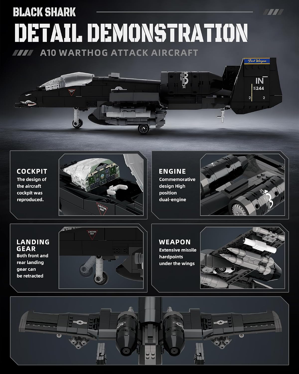 A-10 Warthog Attack Aircraft Building Block Military Fighterjet Set Kids 6+