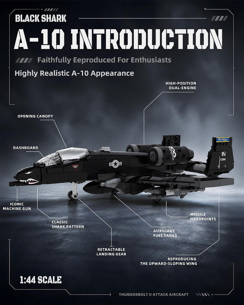 A-10 Warthog Attack Aircraft Building Block Military Fighterjet Set Kids 6+