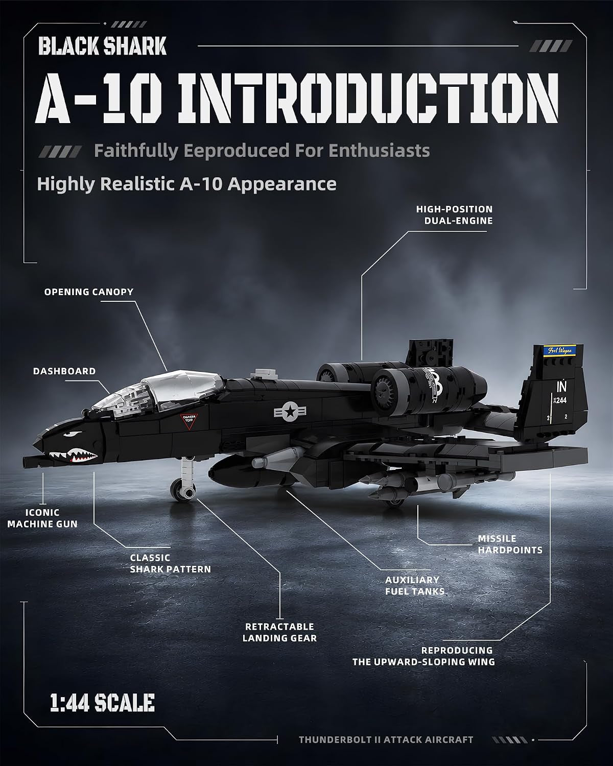 A-10 Warthog Attack Aircraft Building Block Military Fighterjet Set Kids 6+